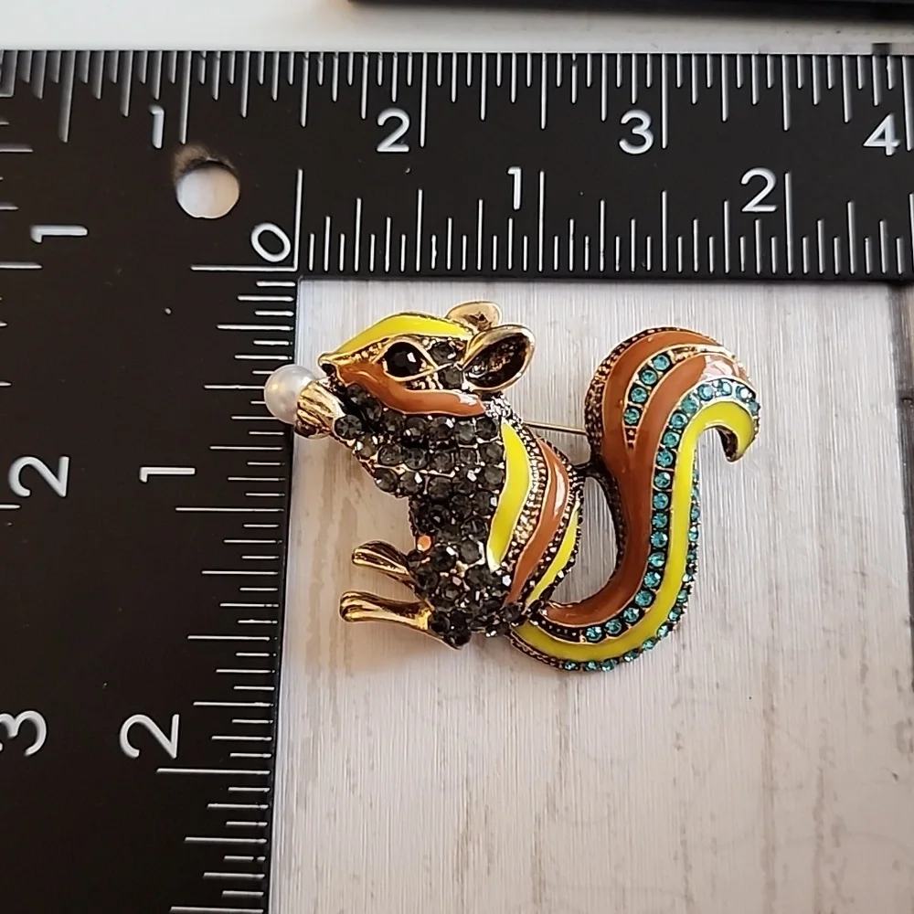 SQUIRREL necklace BROOCH combo Multicolor Simulated Gemstones BRG - Picture 3 of 6